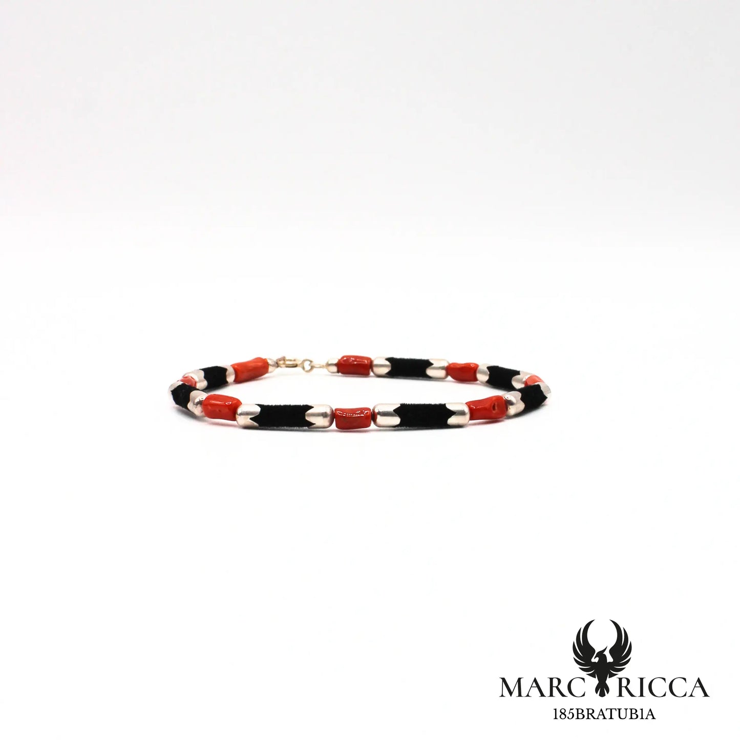 Bracelet tubes de corail et velours en argent