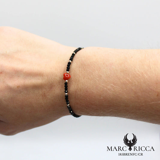 Bracelet jonc cristal et cœur en corail