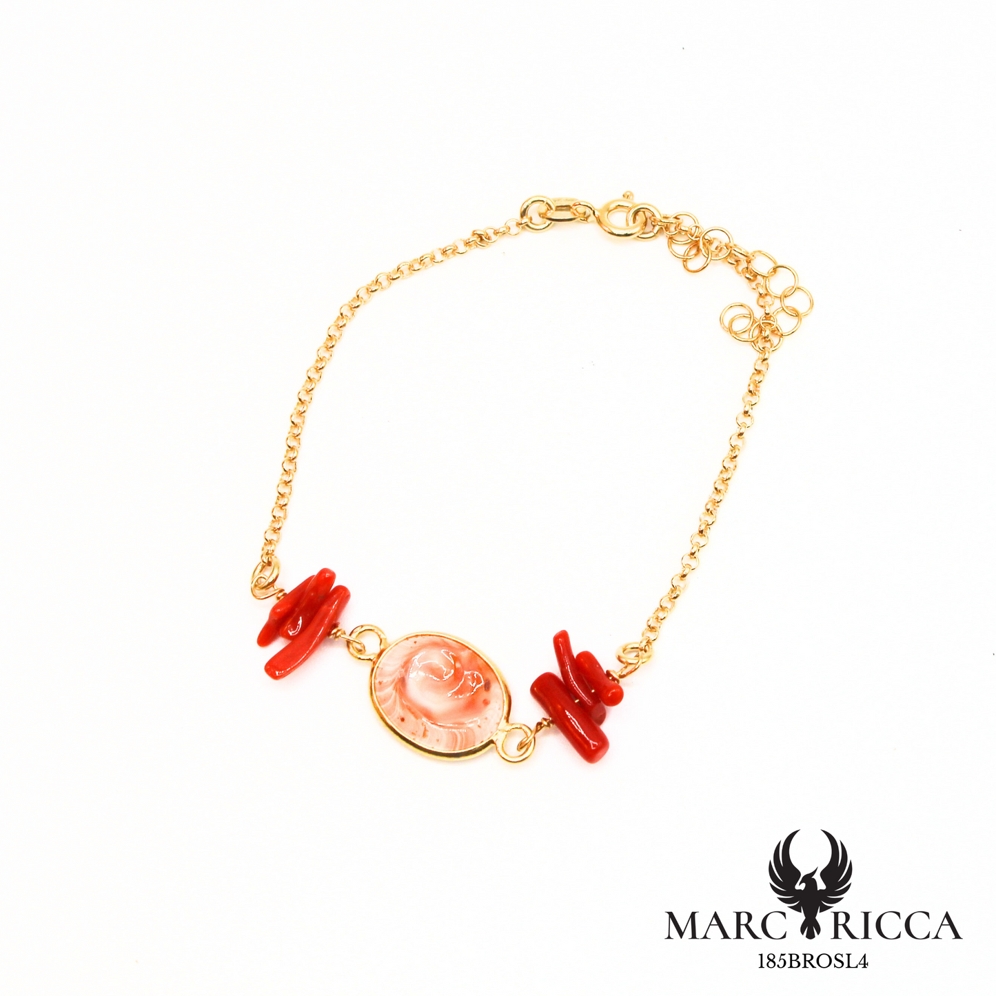 Bracelet en vermeil avec corail et œil de Sainte Lucie