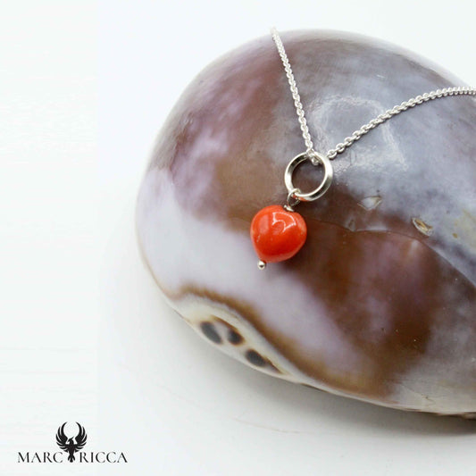Pendentif Argent Cœur Corail Tigé