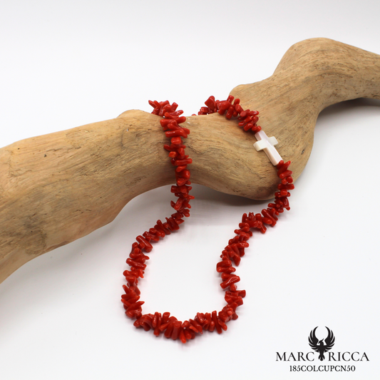 Collier corail Cupolino et croix en nacre