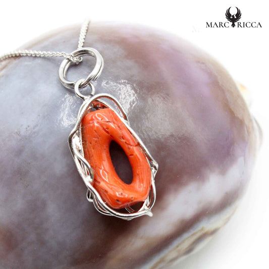 Pendentif Argent Anneau de Corail