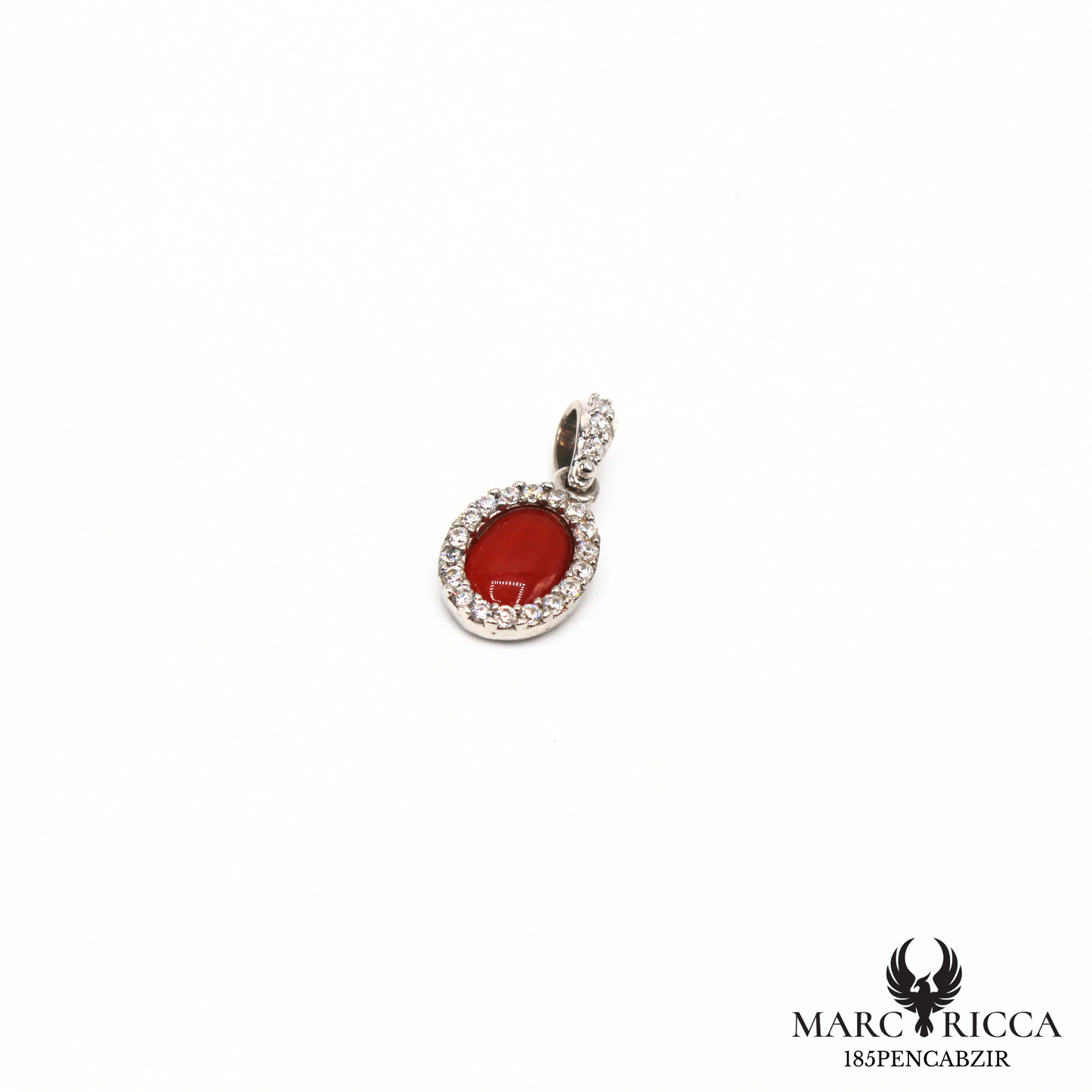 Pendentif cabochon corail et zirconium en argent ou vermeil