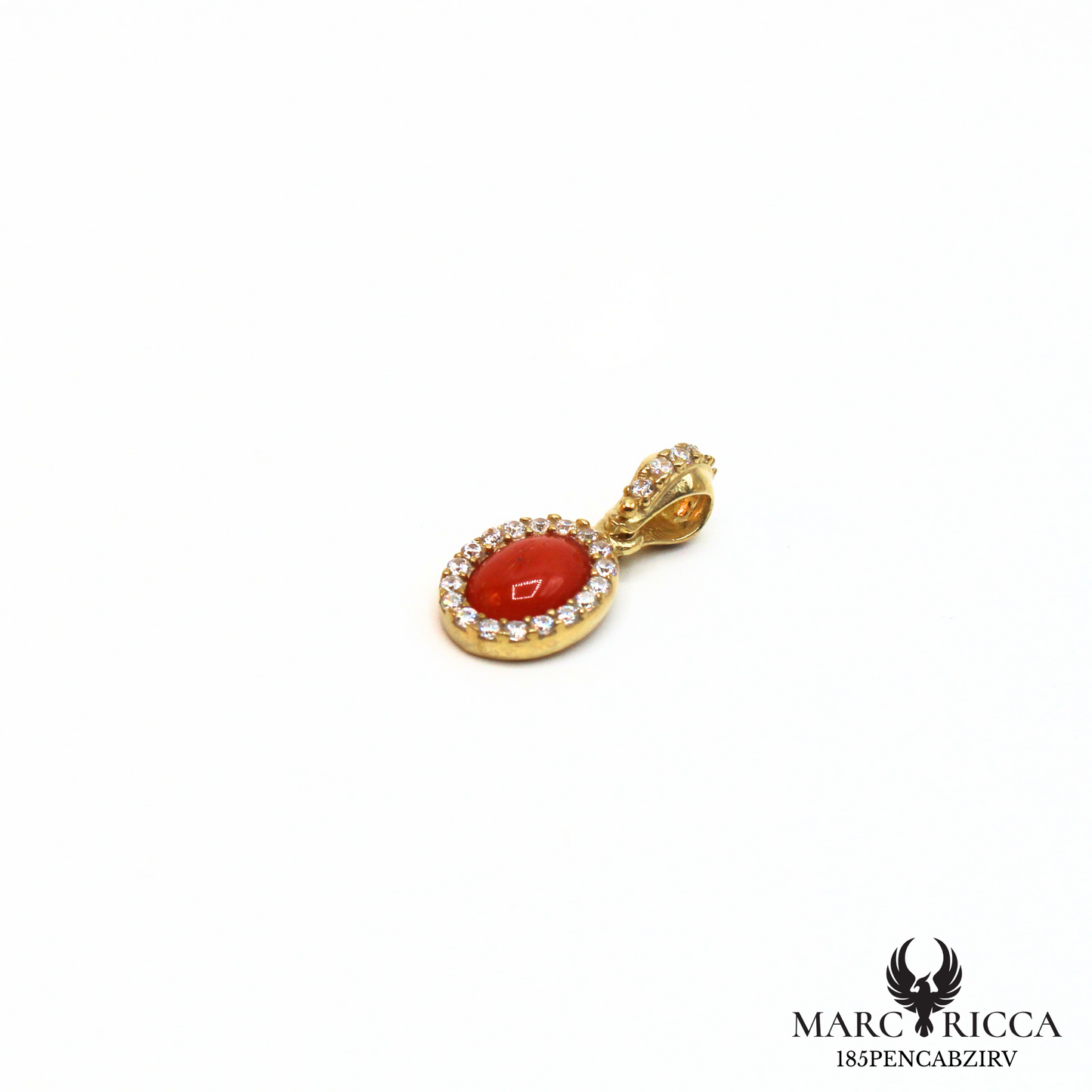 Pendentif cabochon corail et zirconium en argent ou vermeil