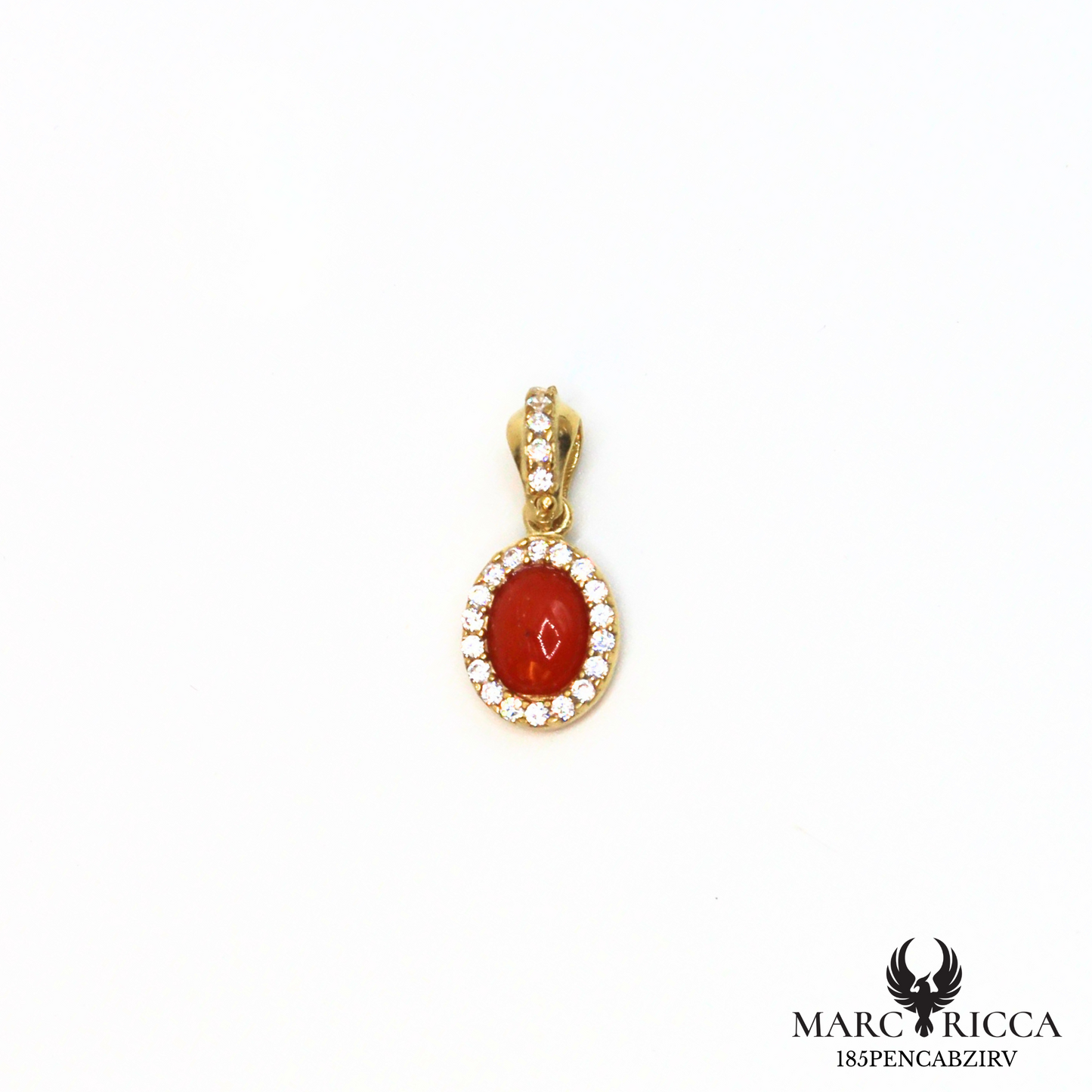 Pendentif cabochon corail et zirconium en argent ou vermeil