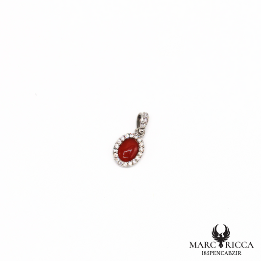 Pendentif cabochon corail et zirconium en argent ou vermeil