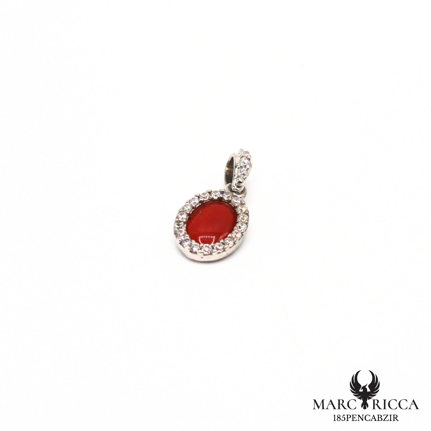 Pendentif cabochon corail et zirconium en argent ou vermeil