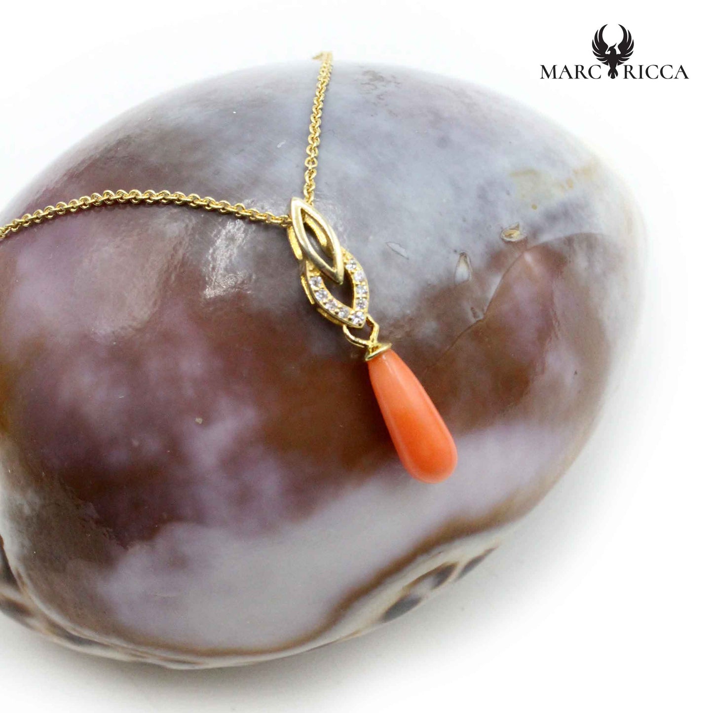 Pendentif Argent Goutte Corail Rose et Zirconium