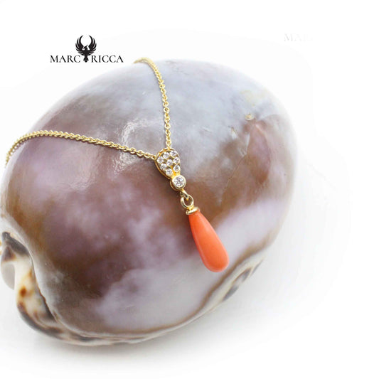 Pendentif Argent Goutte Corail Rose et Zirconium