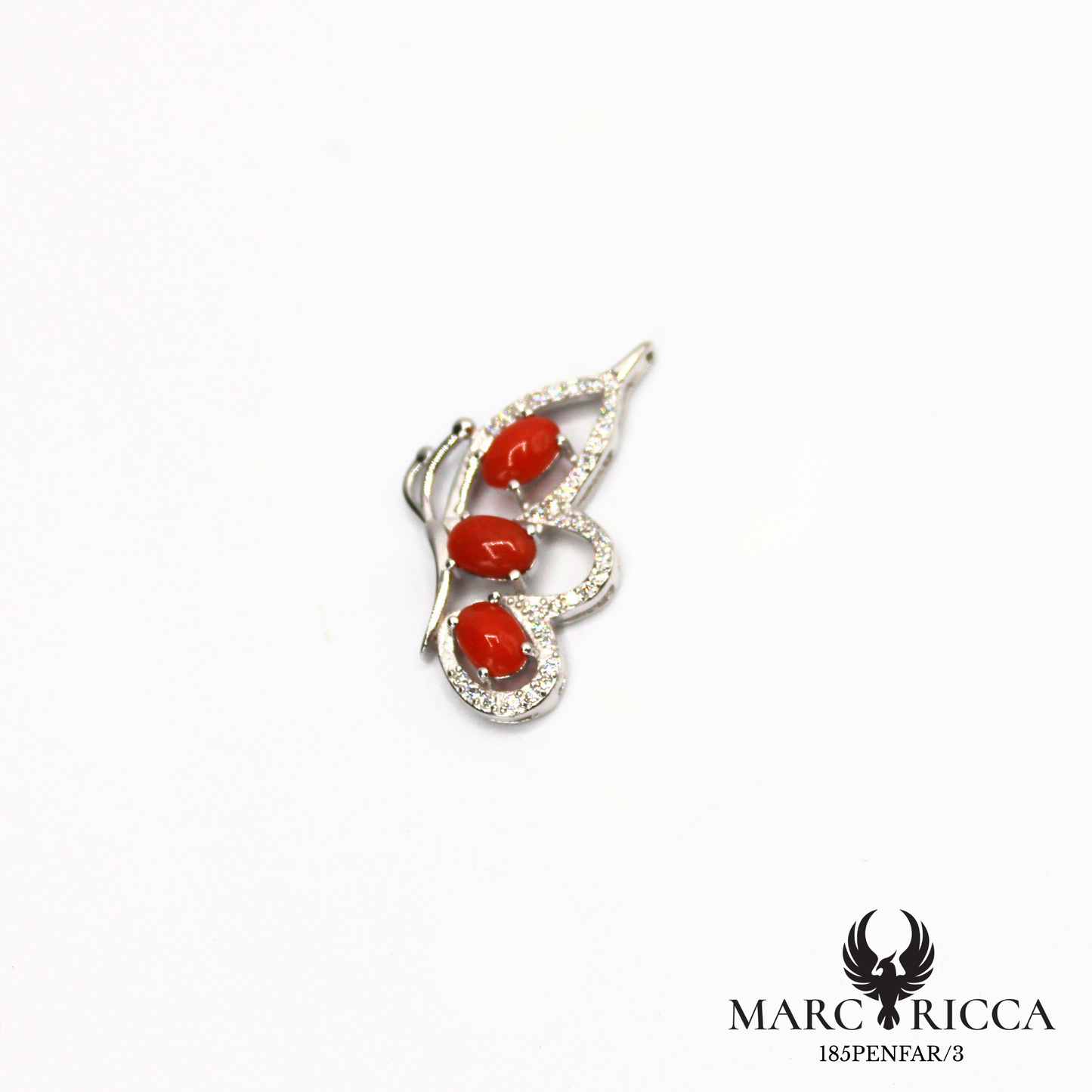 Pendentif papillon en argent avec corail et zirconium