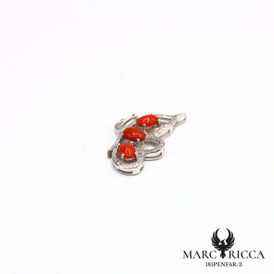 Pendentif papillon en argent avec corail et zirconium