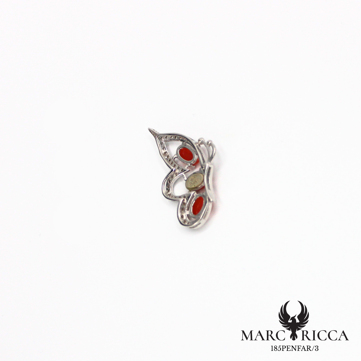Pendentif papillon en argent avec corail et zirconium