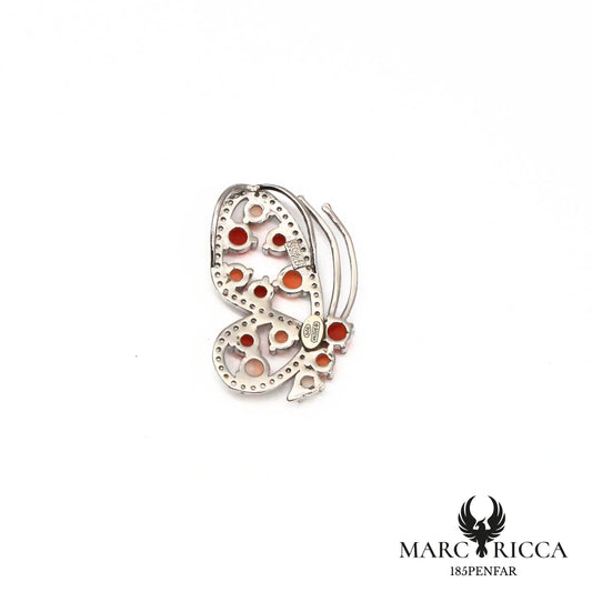 Pendentif papillon perles de corail avec zirconium en argent