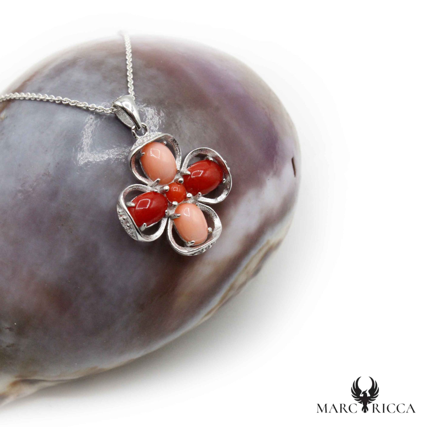 Pendentif Argent Fleur en Corail
