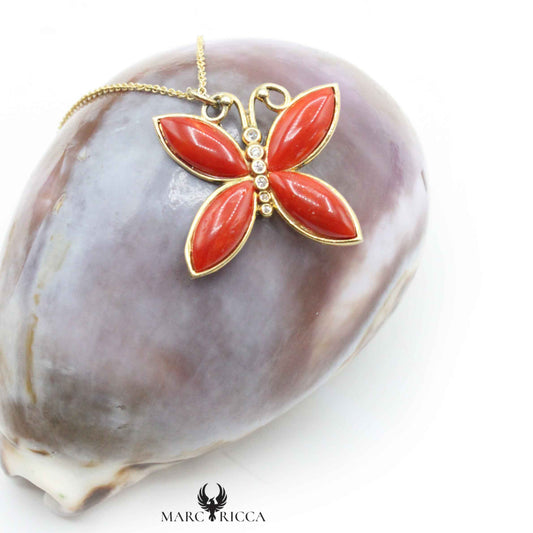 Pendentif Argent Papillon en Corail