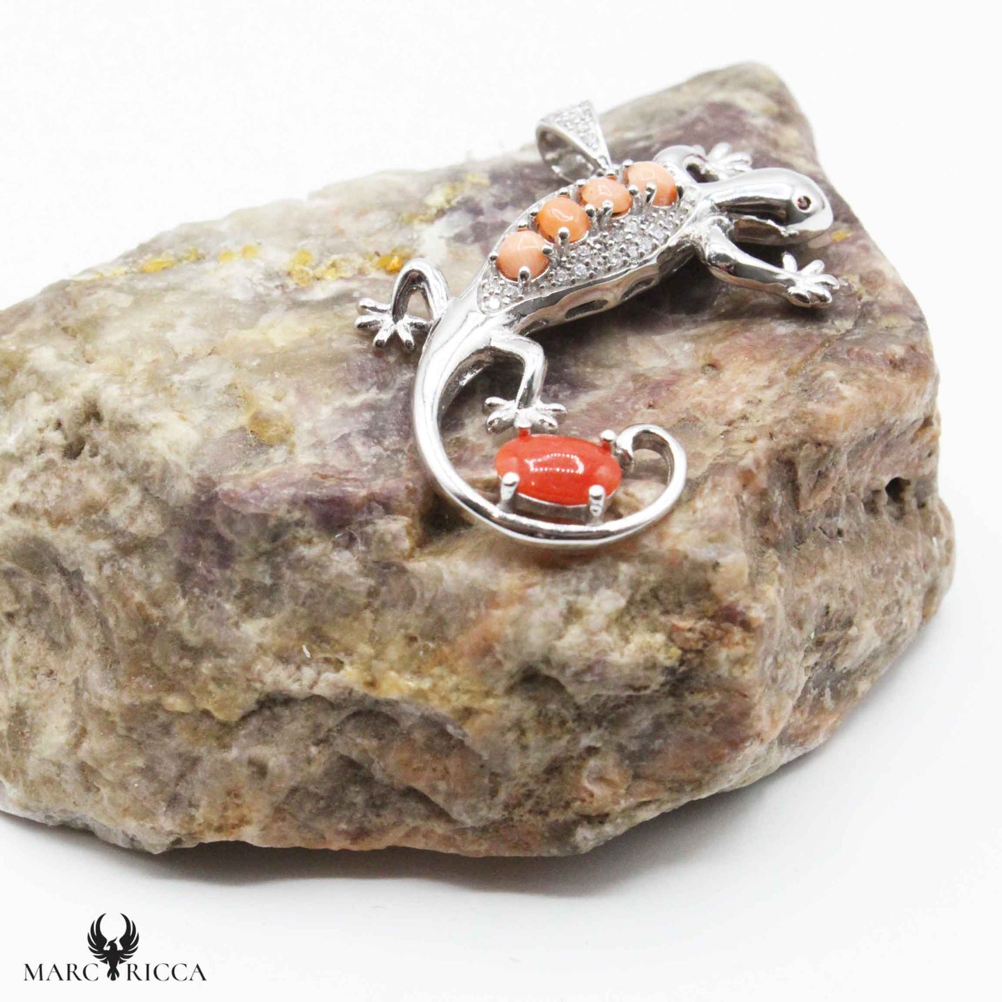 Pendentif Argent Salamandre en Corail