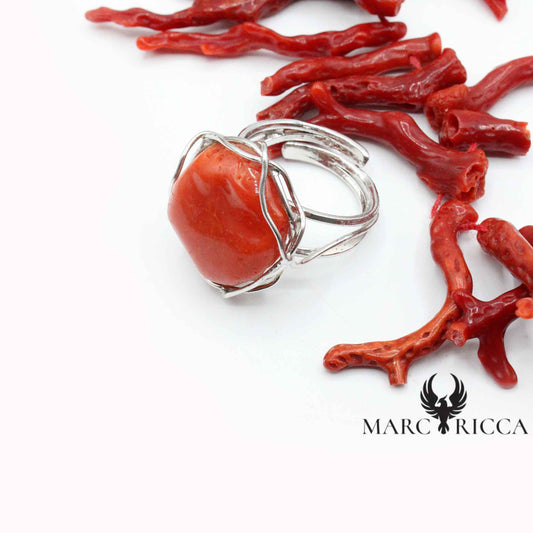 Bague Argent Corail Brut