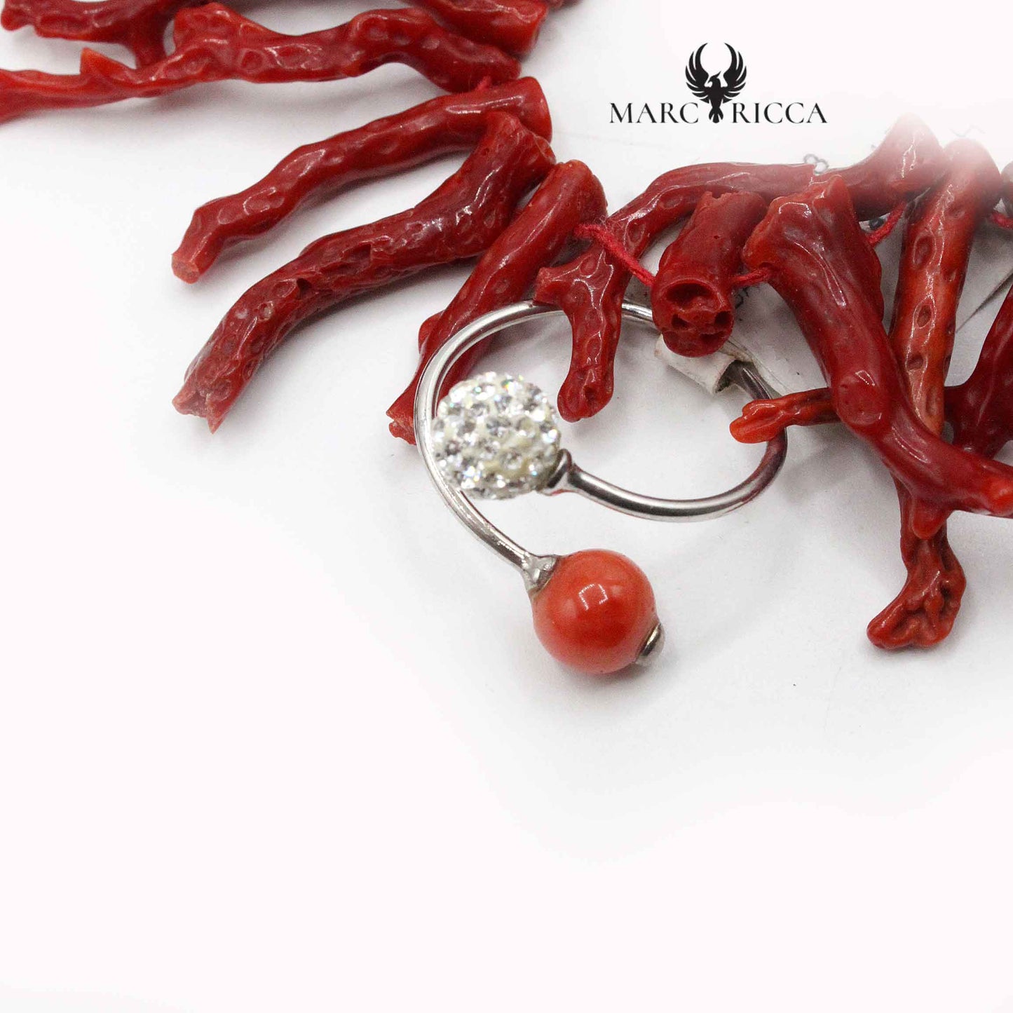 Bague Argent Corail Perle & Strass