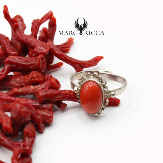 Bague Argent Corail Cabochon