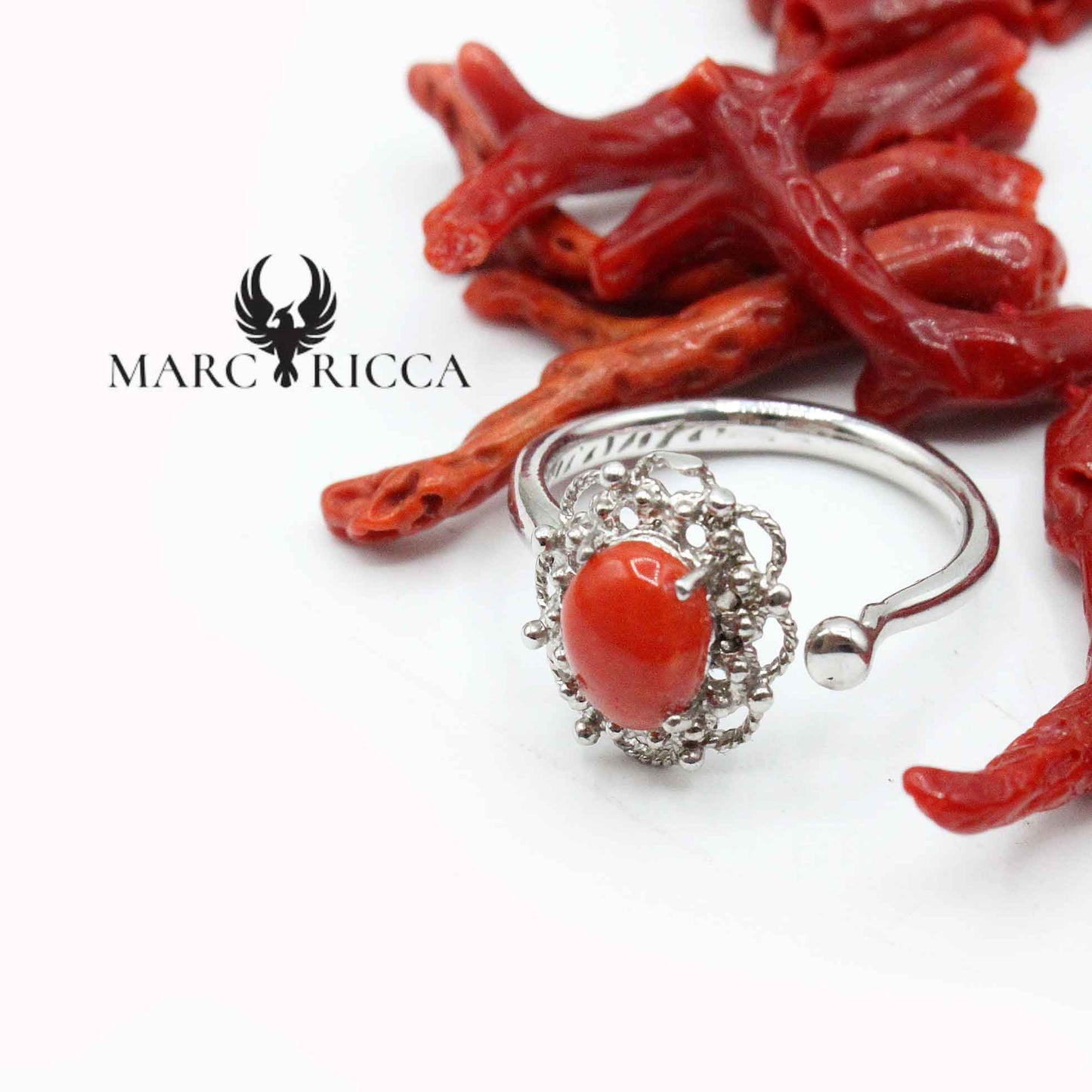 Bague Argent Corail Ornée