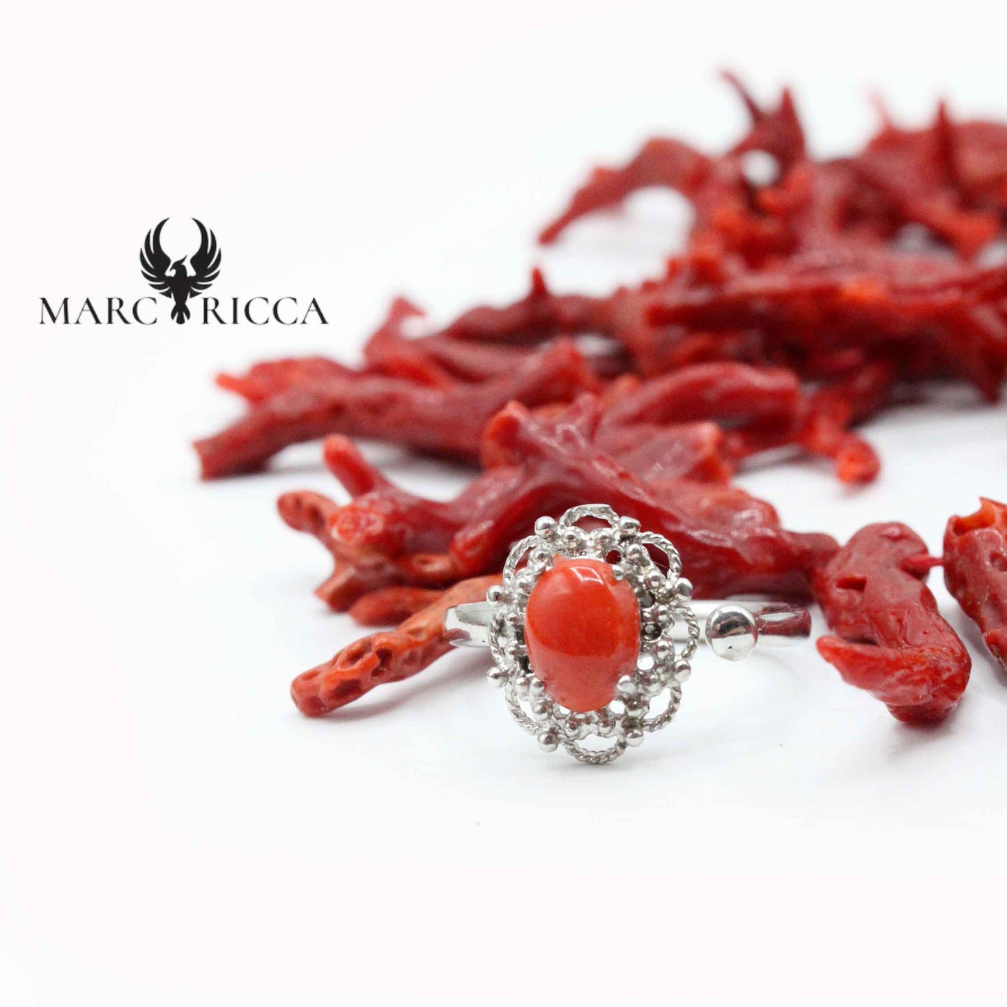 Bague Argent Corail Ornée