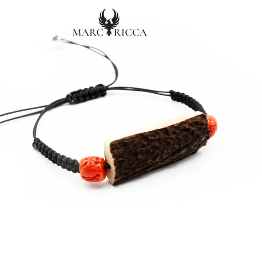 Bracelet Cordon Bois de cerf & Corail