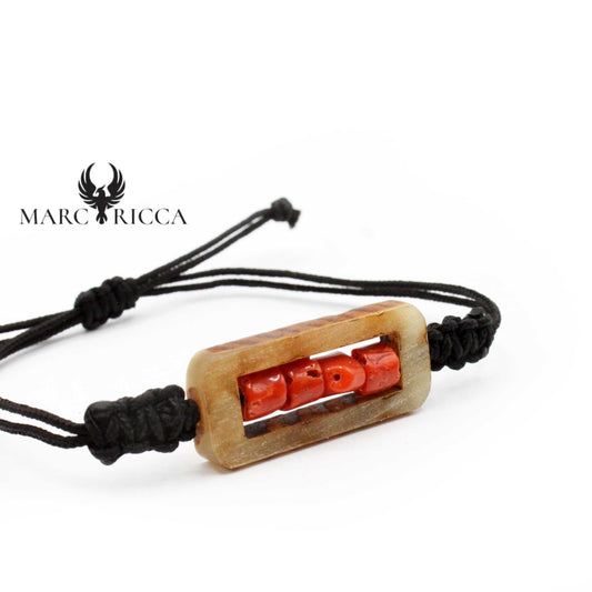 Bracelet Cordon Corne de Bélier & Corail