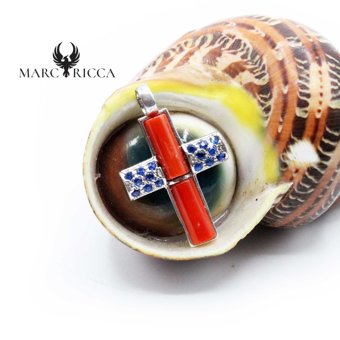 Pendentif Argent Croix Corail & Zirconium