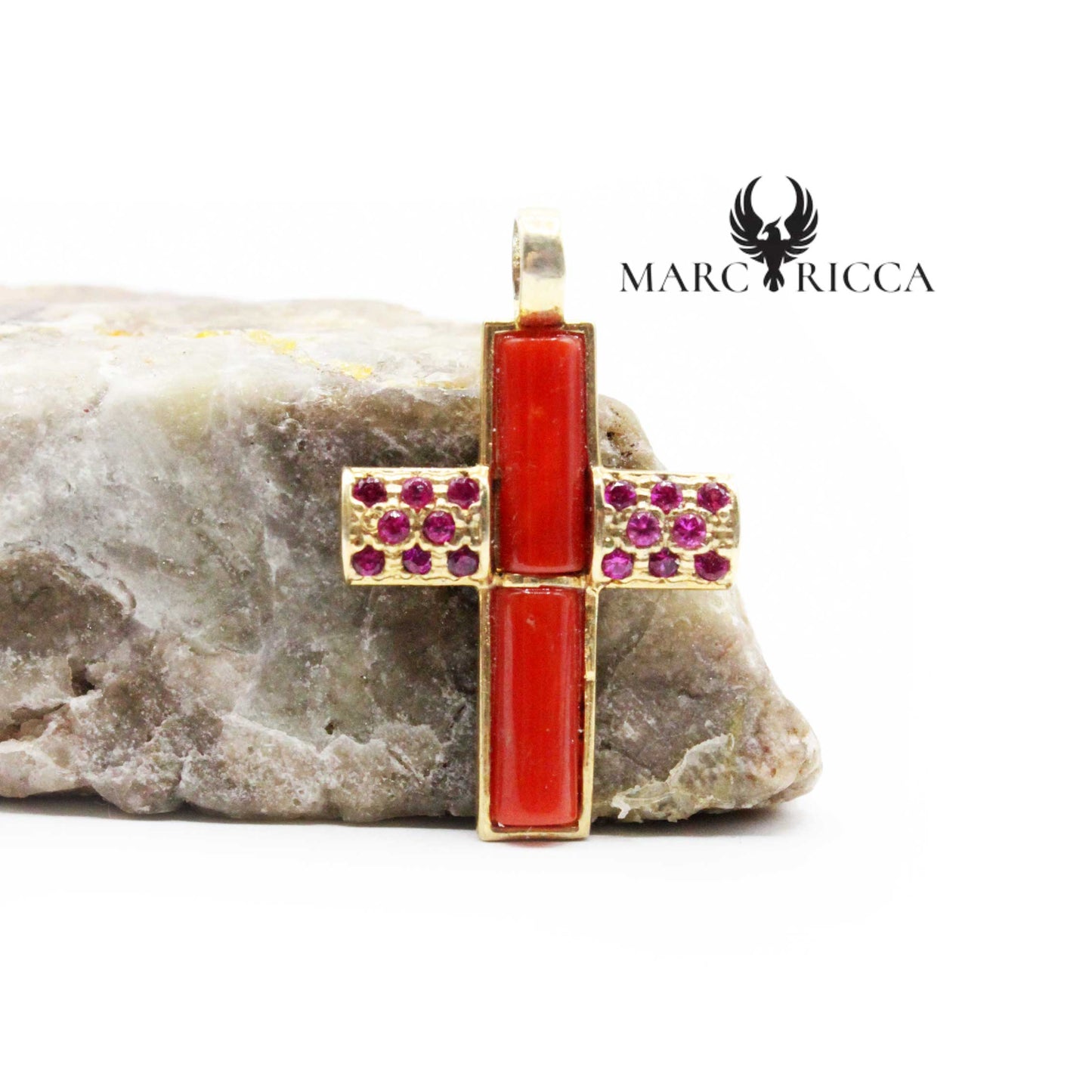 Pendentif Argent Croix Corail & Zirconium