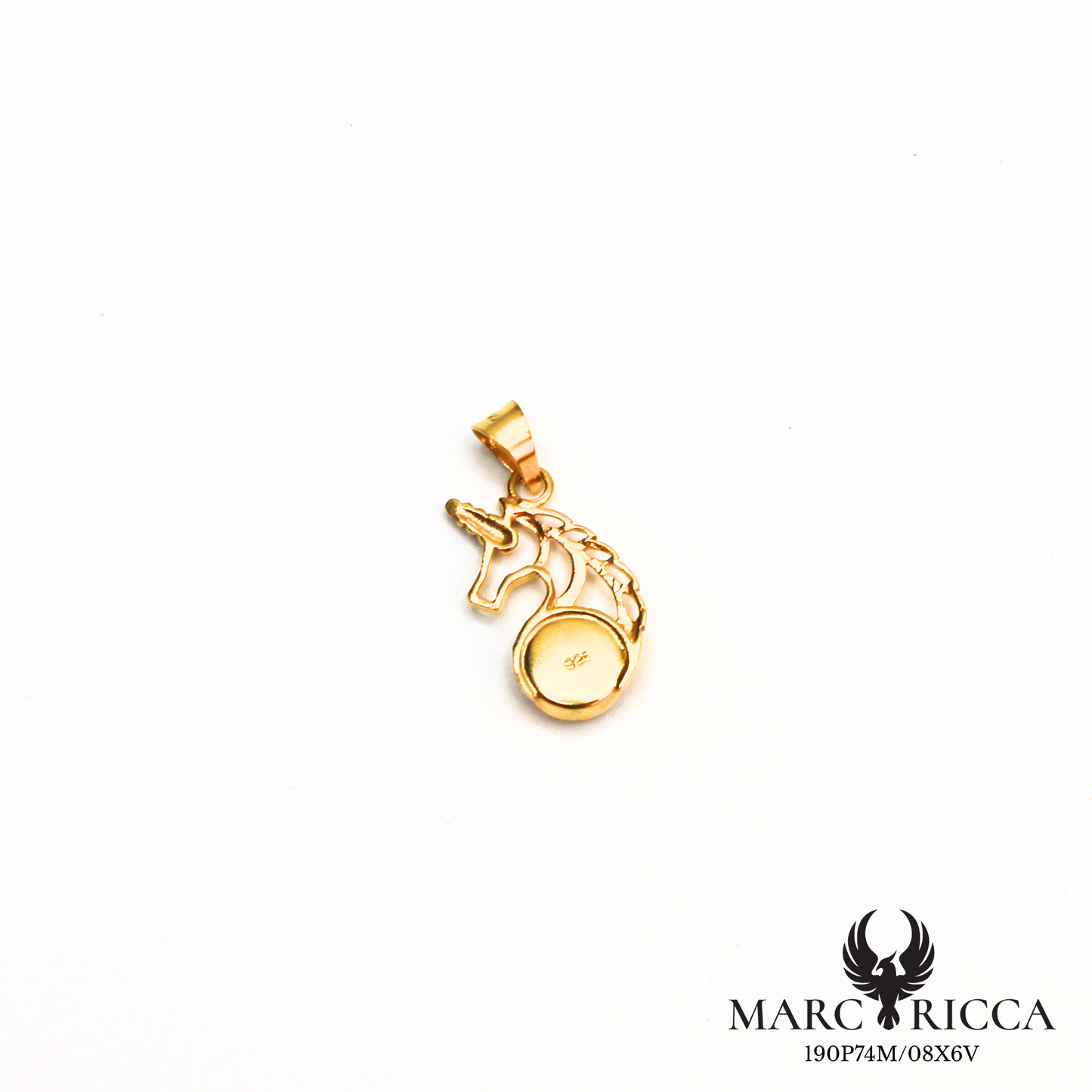 Pendentif licorne en vermeil avec œil de Sainte Lucie