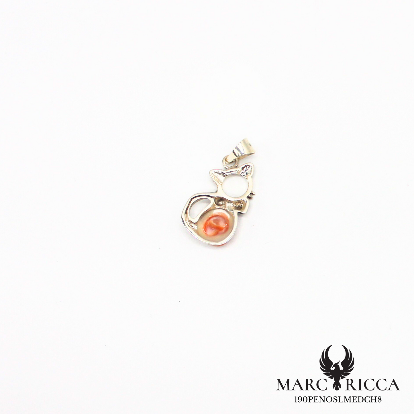 Pendentif chat avec œil de Sainte Lucie en argent ou vermeil