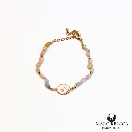 Bracelet perles de verre et œil de Sainte Lucie en acier doré