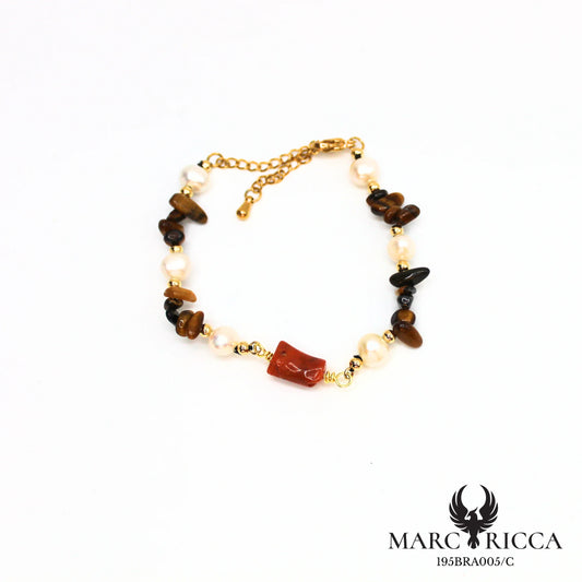 Bracelet en acier perles et corail tube