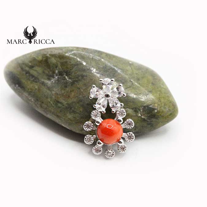 Pendentif Argent Strass et Corail