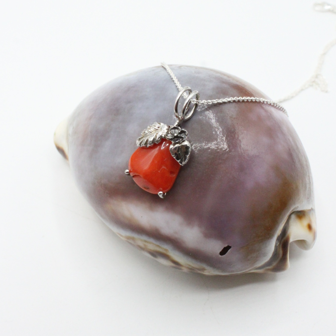 Pendentif Argent Corail Fleur & Feuille