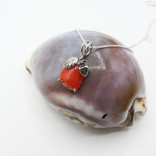 Pendentif Argent Corail Fleur & Feuille