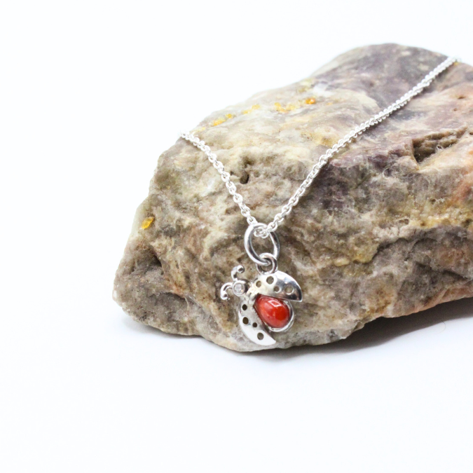 Pendentif Argent Coccinelle & Corail
