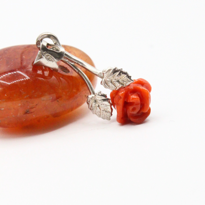 Pendentif Argent Rose en Corail