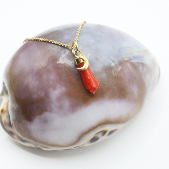 Pendentif Argent Main en Corail Lune