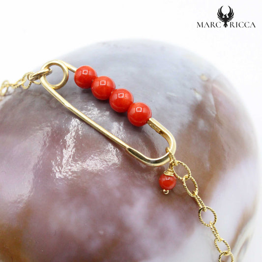Bracelet Argent Corail Perles Broche