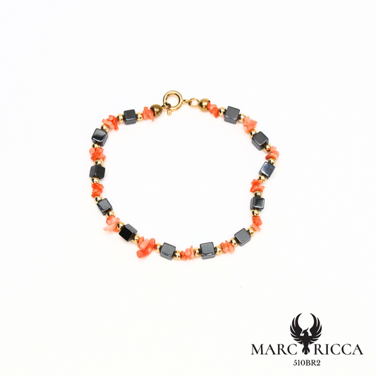 Bracelet avec corail rose et hématite en vermeil