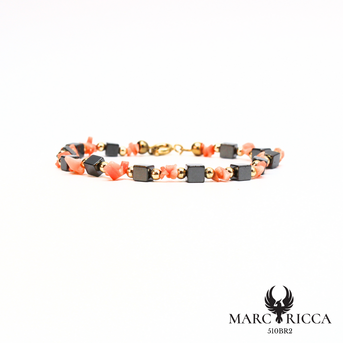 Bracelet avec corail rose et hématite en vermeil