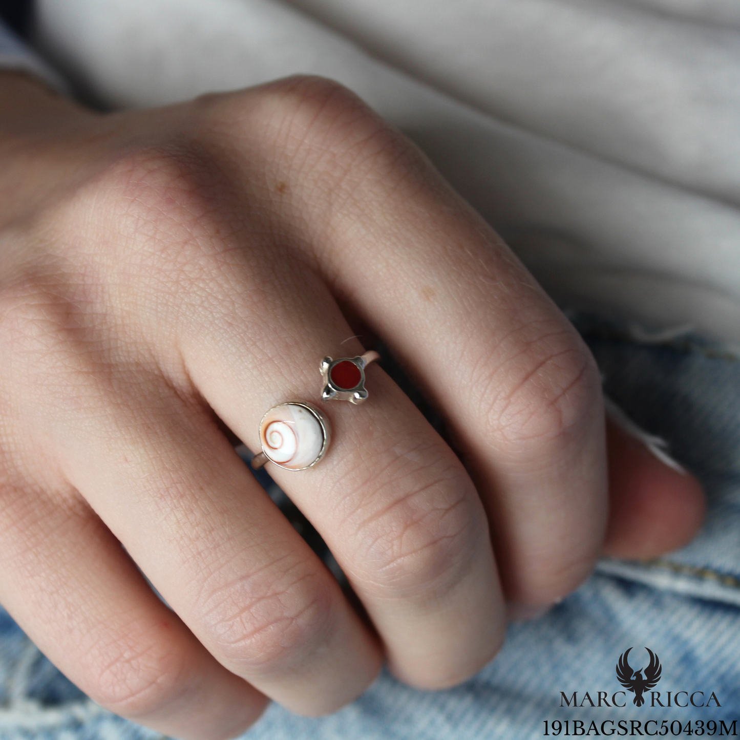 Bague Argent Œil Sainte Lucie & Corail