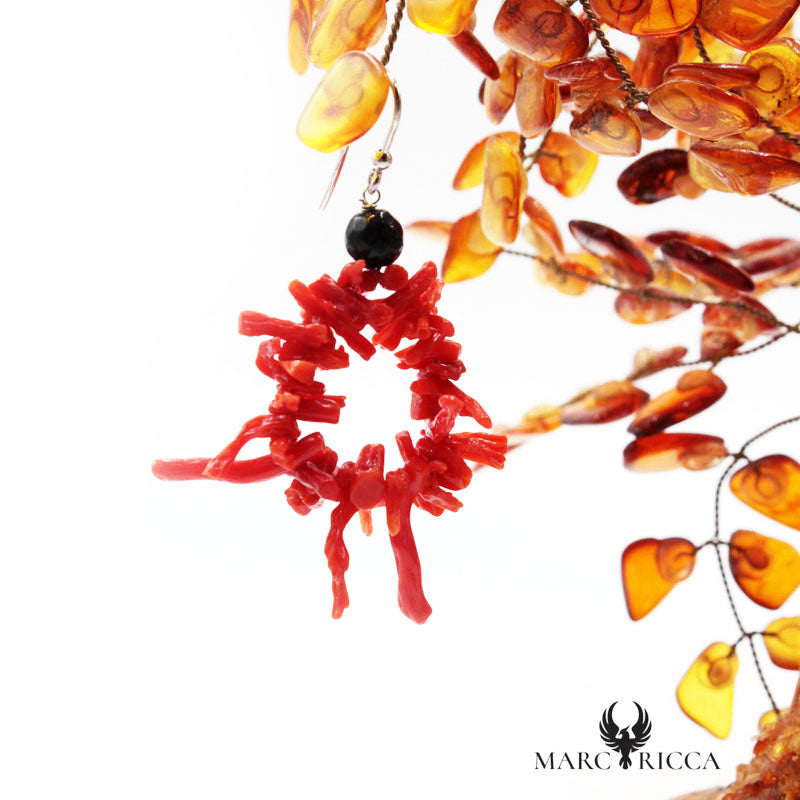 Boucles Argent Franges & Corail