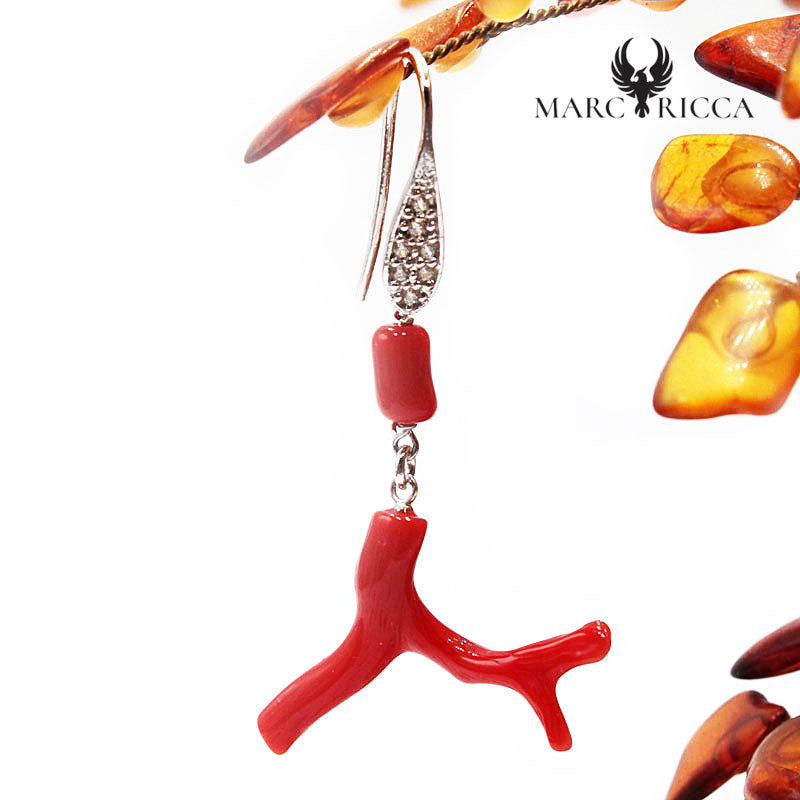 Boucles Argent Branches et Tubes de Corail