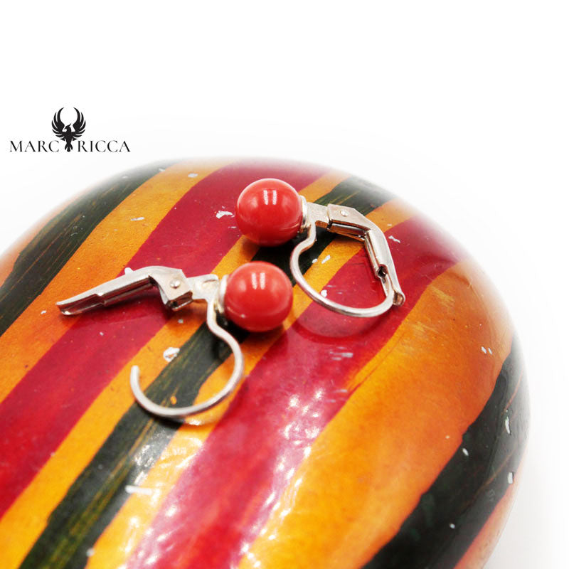 Boucles Argent Dormeuses Corail Perle 6mm