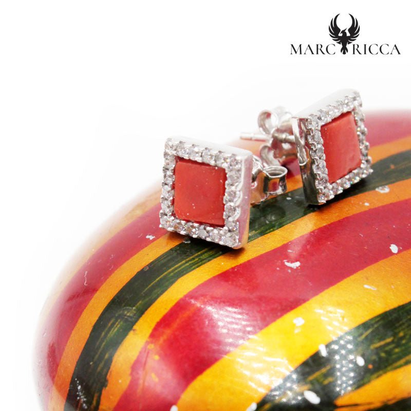 Boucles Argent Carrées Corail