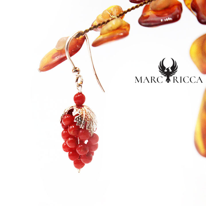 Boucles Argent Grappe de Corail