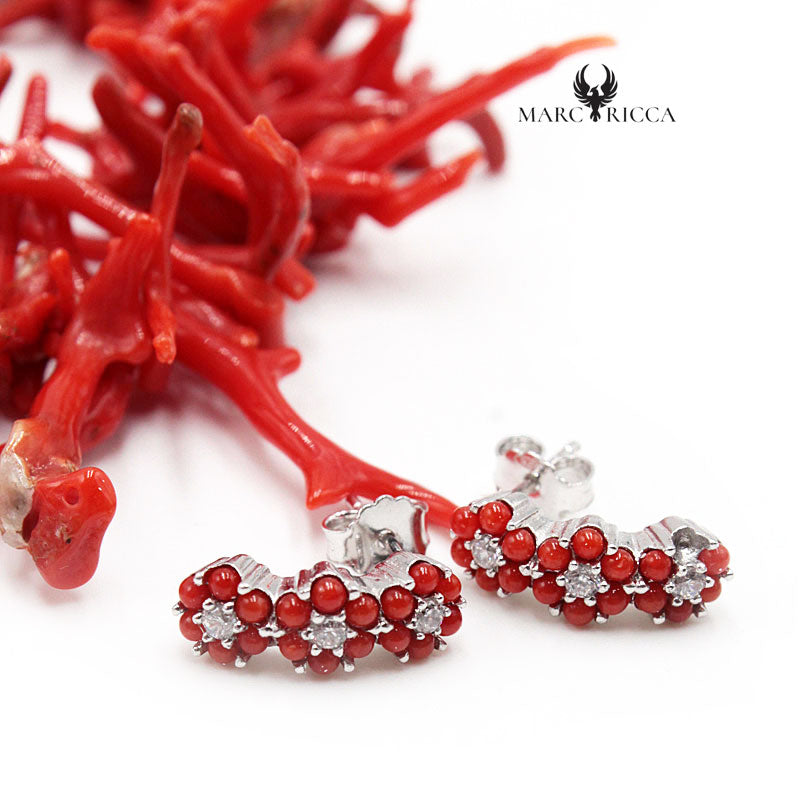 Boucles Argent Zirconium & Corail