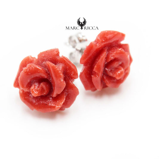 Boucles Argent Rose en Corail rouge